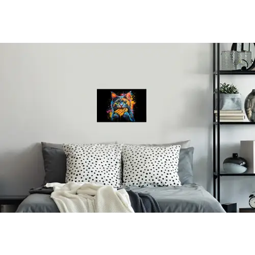 Kat - Graffiti - Kleurrijk - Wafel - Eten Muursticker klein -slaapkamer
