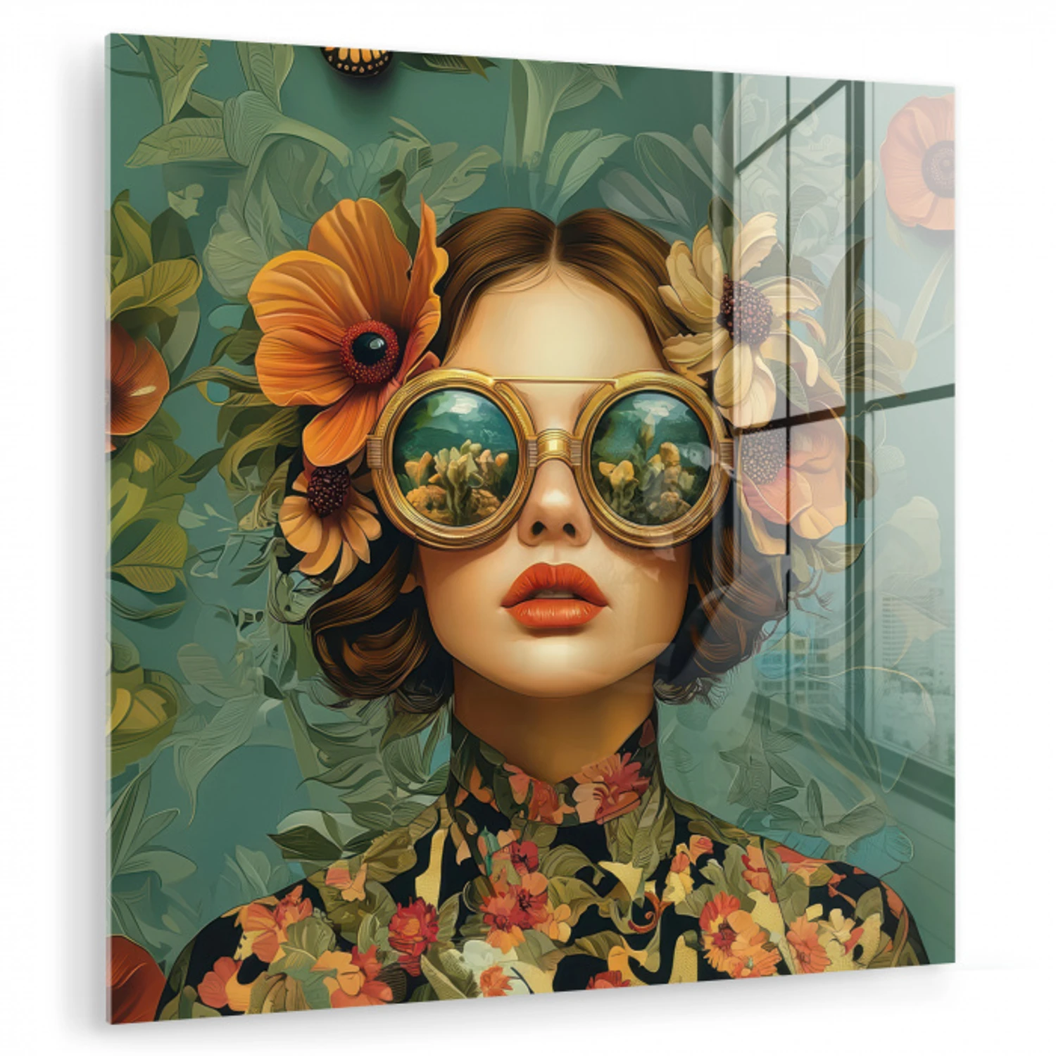 Vrouw - Bloemen - Vlinders - Natuur - Vintage plexiglas 5mm klein -zzzproduct_nieuw