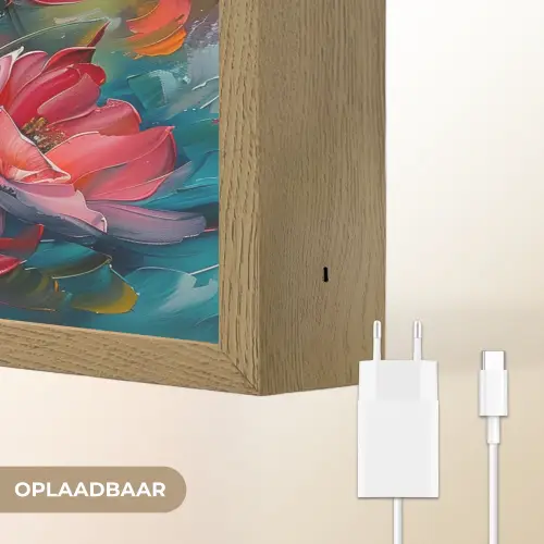Bloemen - Kleurrijk - Verf - Abstract - Kunst Light Box met batterij (Wandlamp) middel -USP_websiteoplaadbaarNL