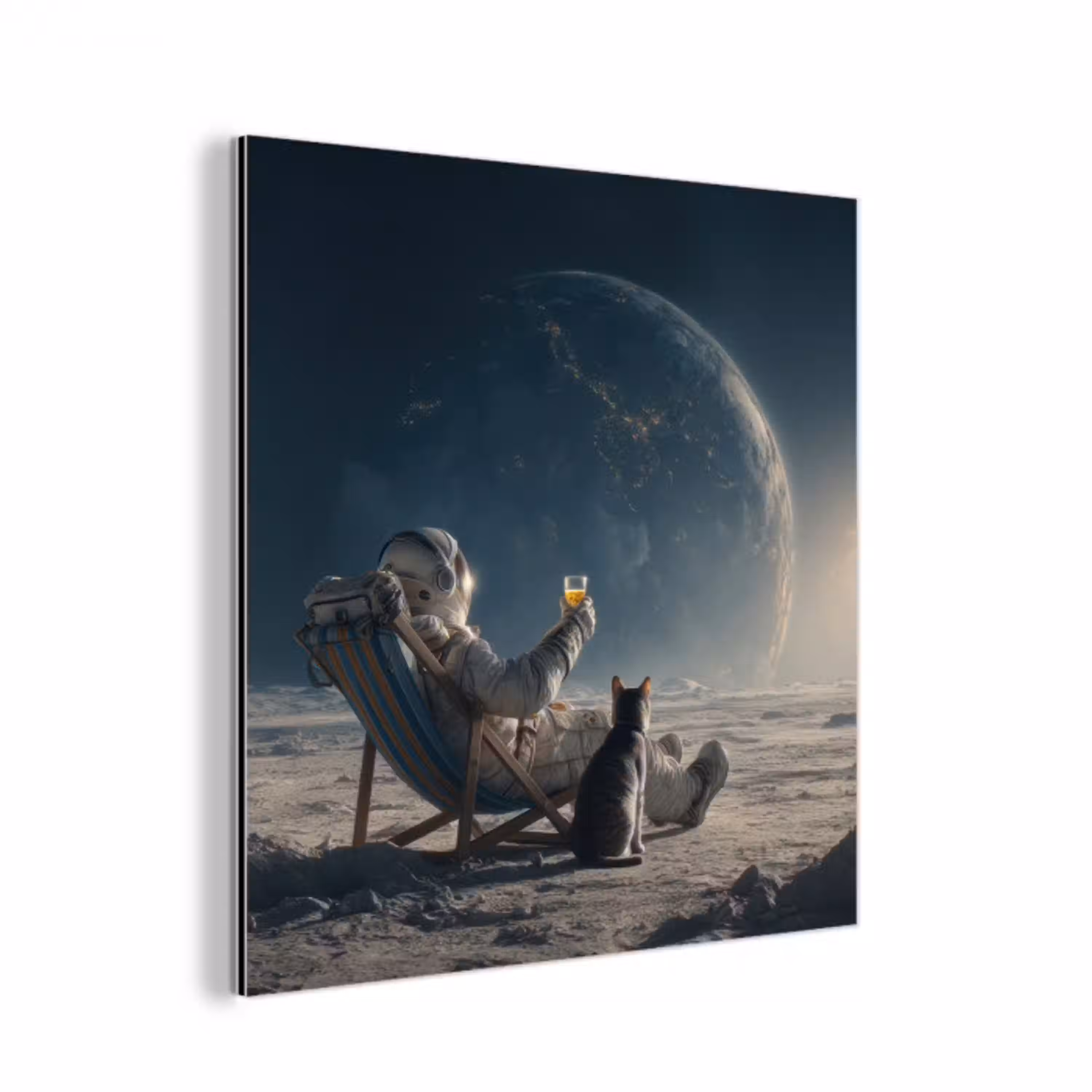 Maan - Kat - Astronaut - Ruimte aluminium wit klein -3d