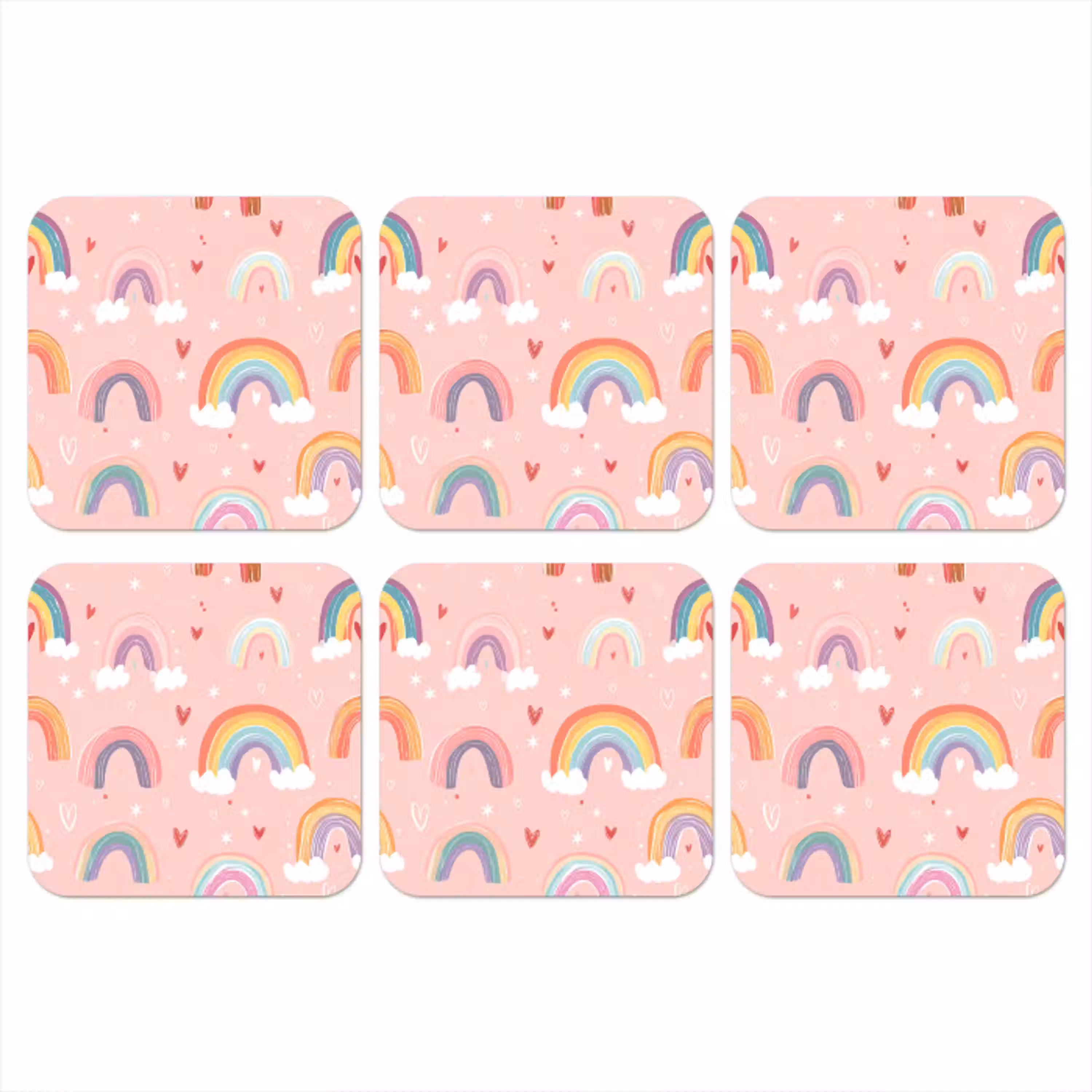 Regenboog - Patroon - Pastel - Handgetekend onderzetter kurk middel -3d