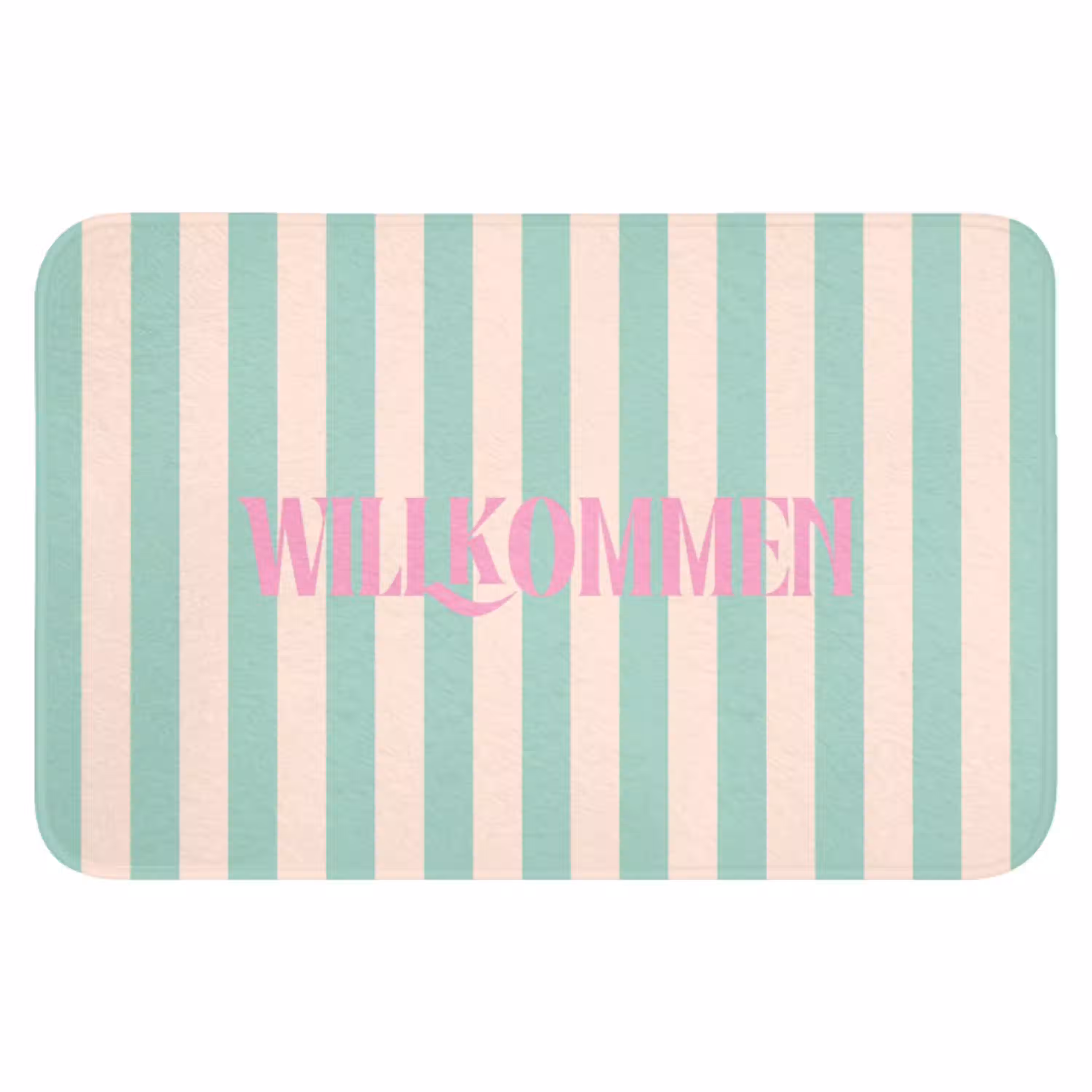 Roze - Groen - Strepen - Willkommen WCmat klein -3d