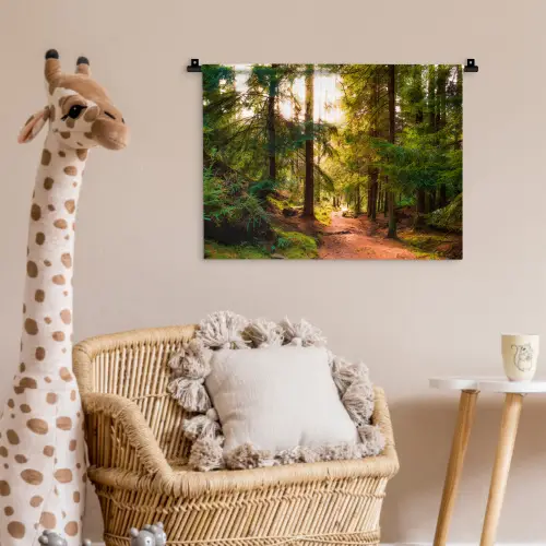 Bos - Pad - Bomen - Groen - Zon - Natuur Wandkleed katoen klein -wsfeer5_kind