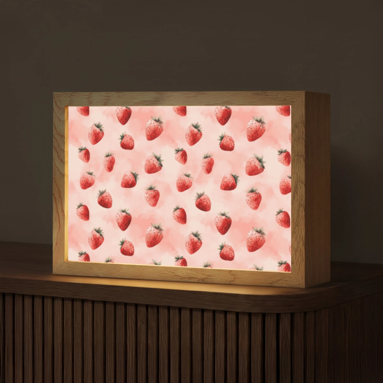 Aardbei - Patroon - Roze Light Box met kabel (Tafellamp) klein 924 -z3d_website