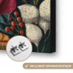 Bloemen - Patroon - Rood - Goud Textielframe zwart klein 947 -USP_ophangsysteemNL