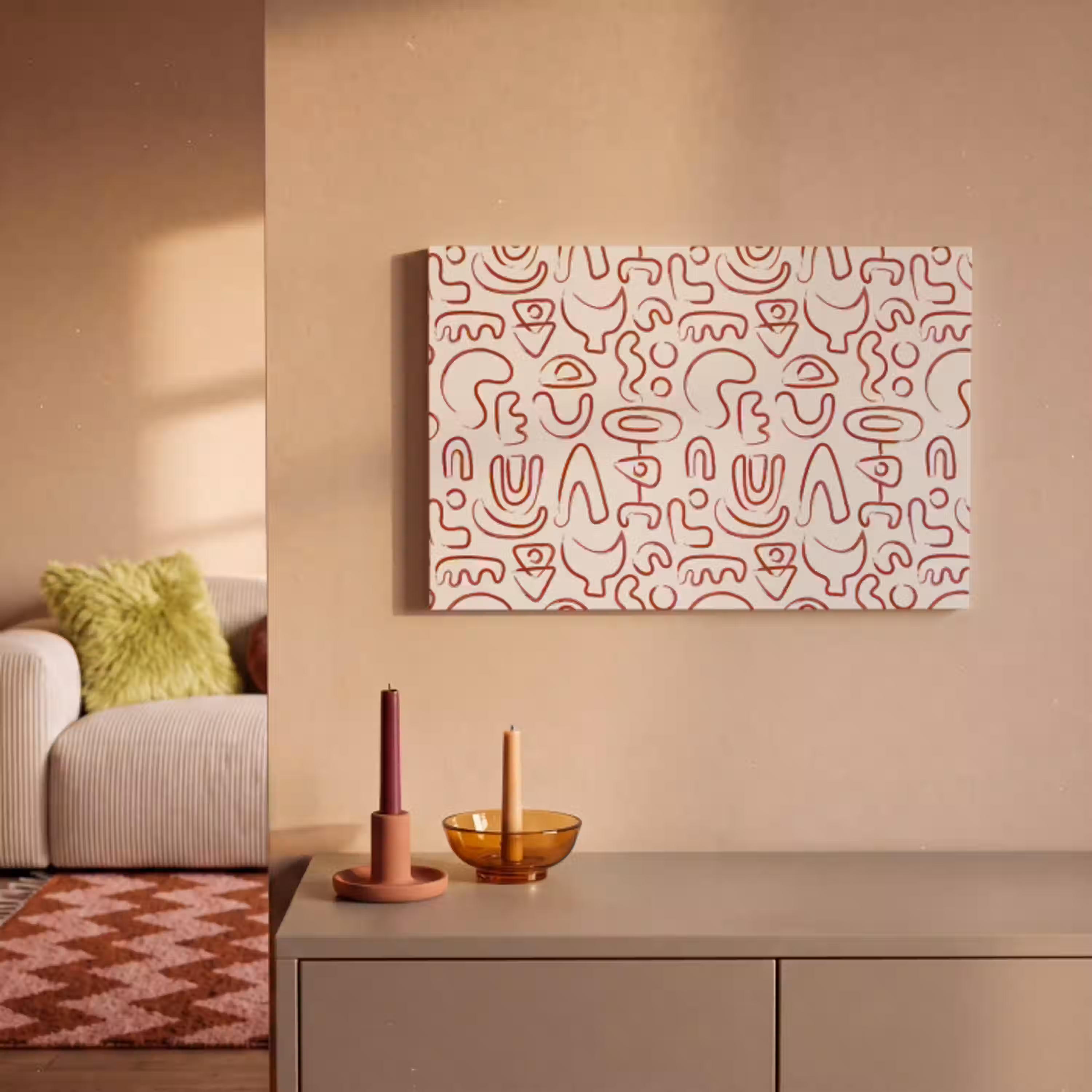 Beige - Vormen - Rood - Patroon canvas 2cm klein 34 -sfeer1