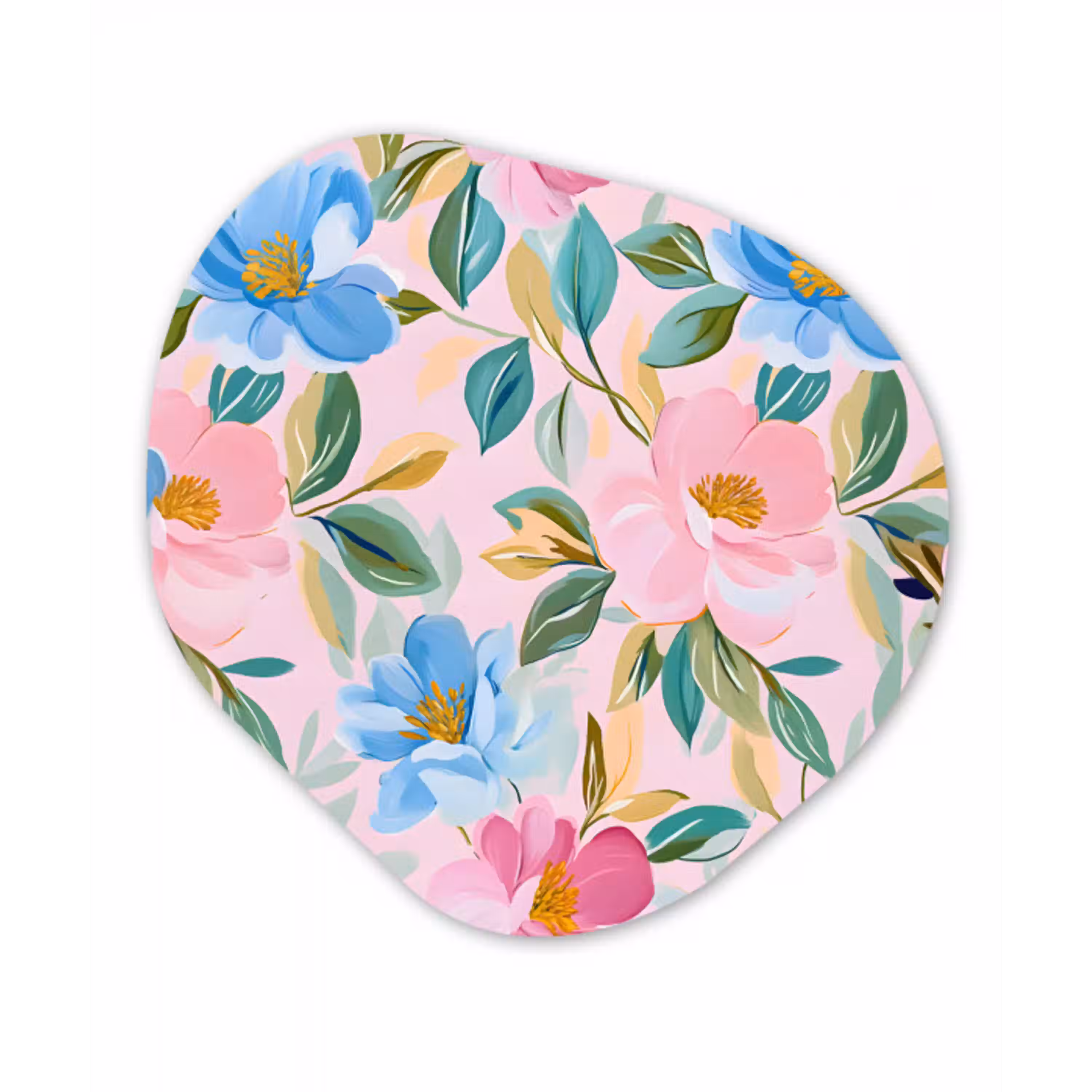 Blauw - Roze - Bloemen Wandcirkel Organisch Forex 3mm klein -3d