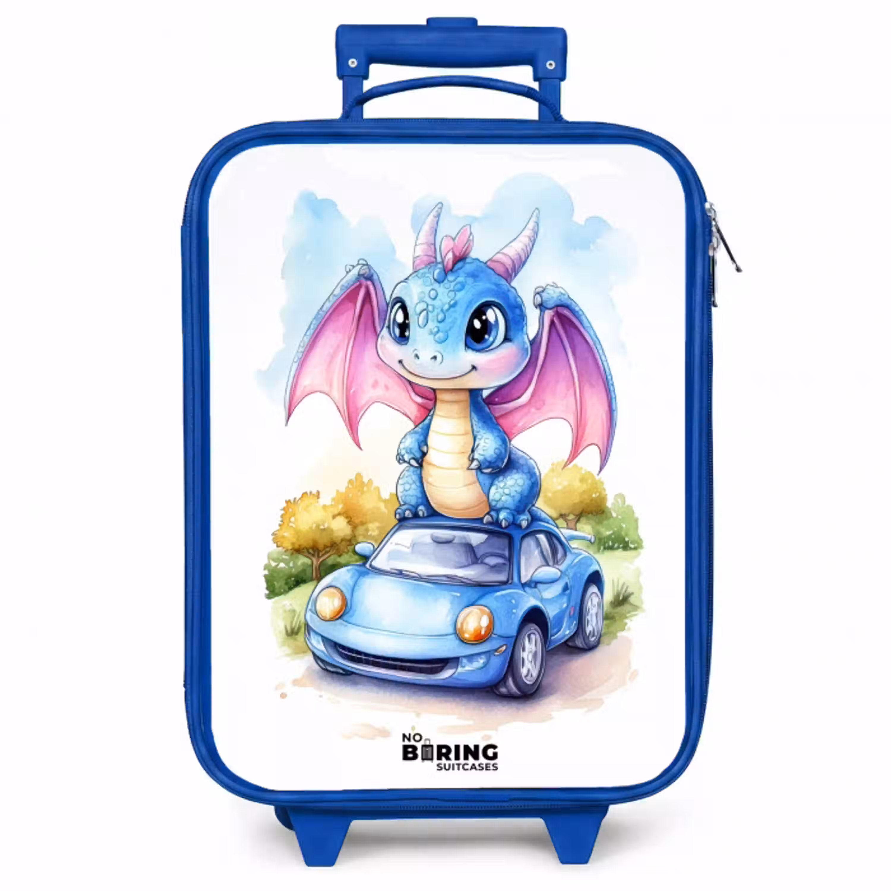 Baby draak op blauwe auto in bosrijk landschap Kinderkoffer - Blauw klein -zzz_website3d