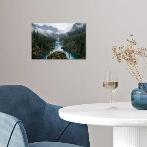 Waterval - Bomen - Bergen poster papier klein -sfeer3