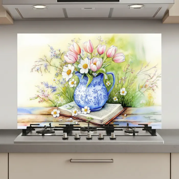 Vaas - Delftsblauw - Madeliefjes keuken achterwand spatscherm klein -3d_website