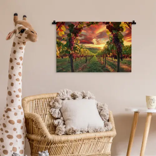 Wijngaard - Druiven - Zonsondergang Wandkleed katoen klein -wsfeer5_kind