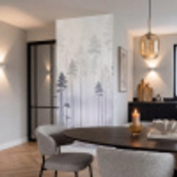 Bos - Bomen - Mist - Natuur - Illustratie - Grijs Behang Vlies klein -sfeer3