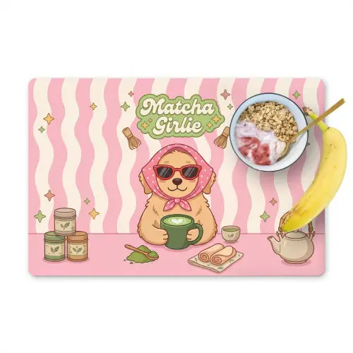 Matcha - Hond - Roze - Groen Placemat vinyl groot -zzzproduct_Kitchenyeah-website