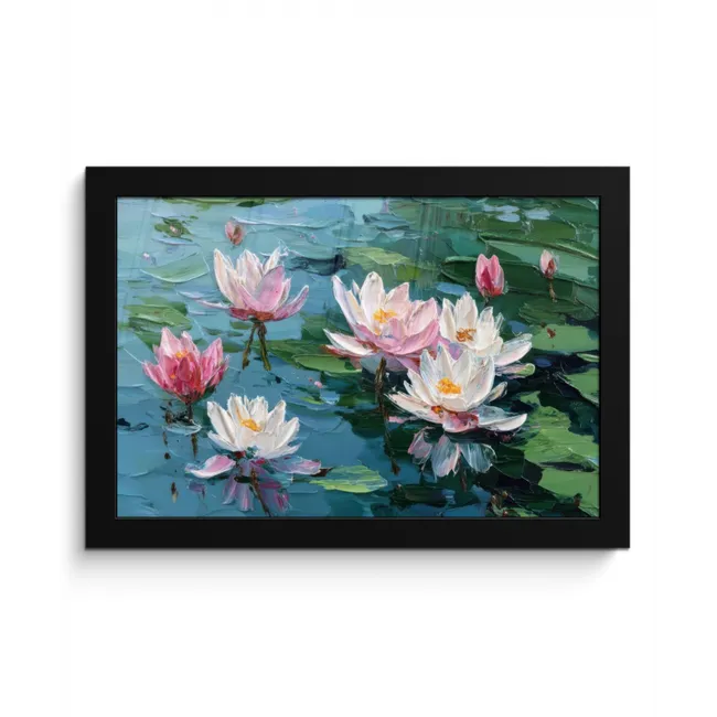 Waterlelies - Bloemen - Roze - Water fotolijst zwart zonder passe partout klein -3d