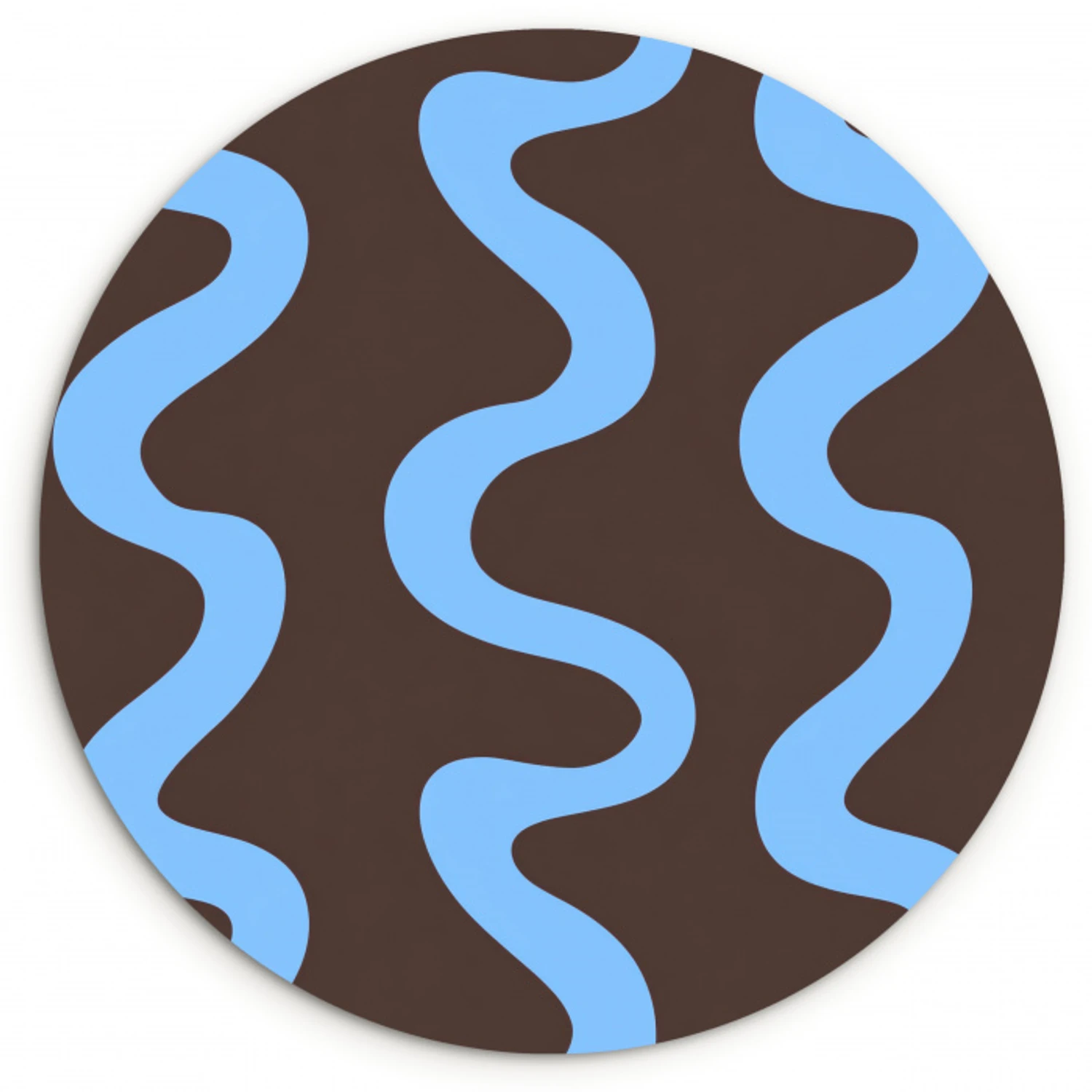 Kronkelende lijnen - Blauw - Bruin - Minimalistisch Wandcirkel kunststof plaat 5mm dik klein 188 -3d