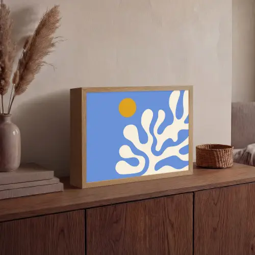 Minimalistisch - Organisch patroon - Blauw Light Box met batterij (Wandlamp) middel -sfeer2