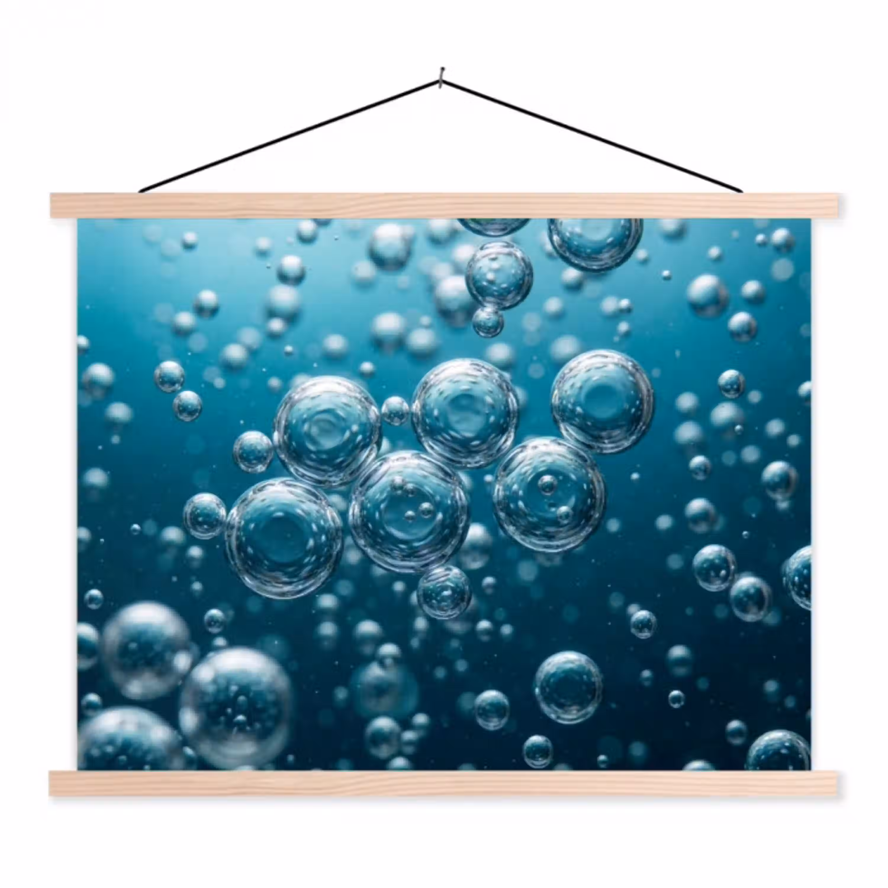 Luchtbellen - Dynamisch - Blauw textielposter latten blank klein -3d