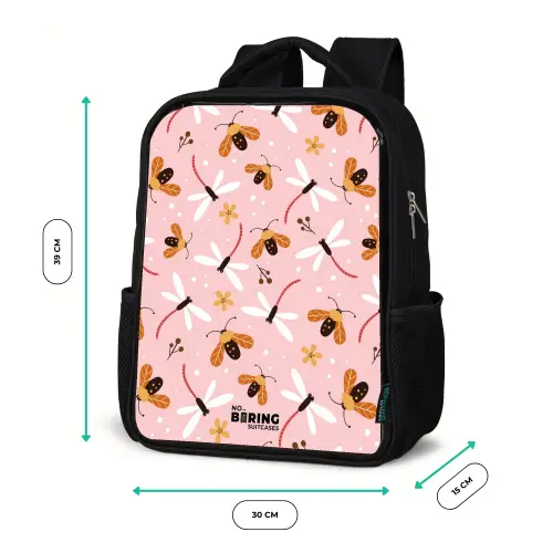 Lieveheersbeestjes en libellen op roze achtergrond Rugzak - Zwart middel -productfoto_formaten