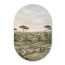 Landschap - Heuvels - Zandpad - Groen Wandcirkel Ovaal Forex klein -3d