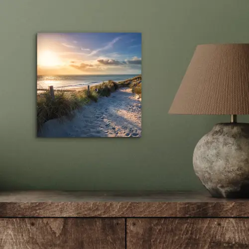 Zonsondergang - Strand - Duin - Gras - Bank aluminium wit klein -sfeer2