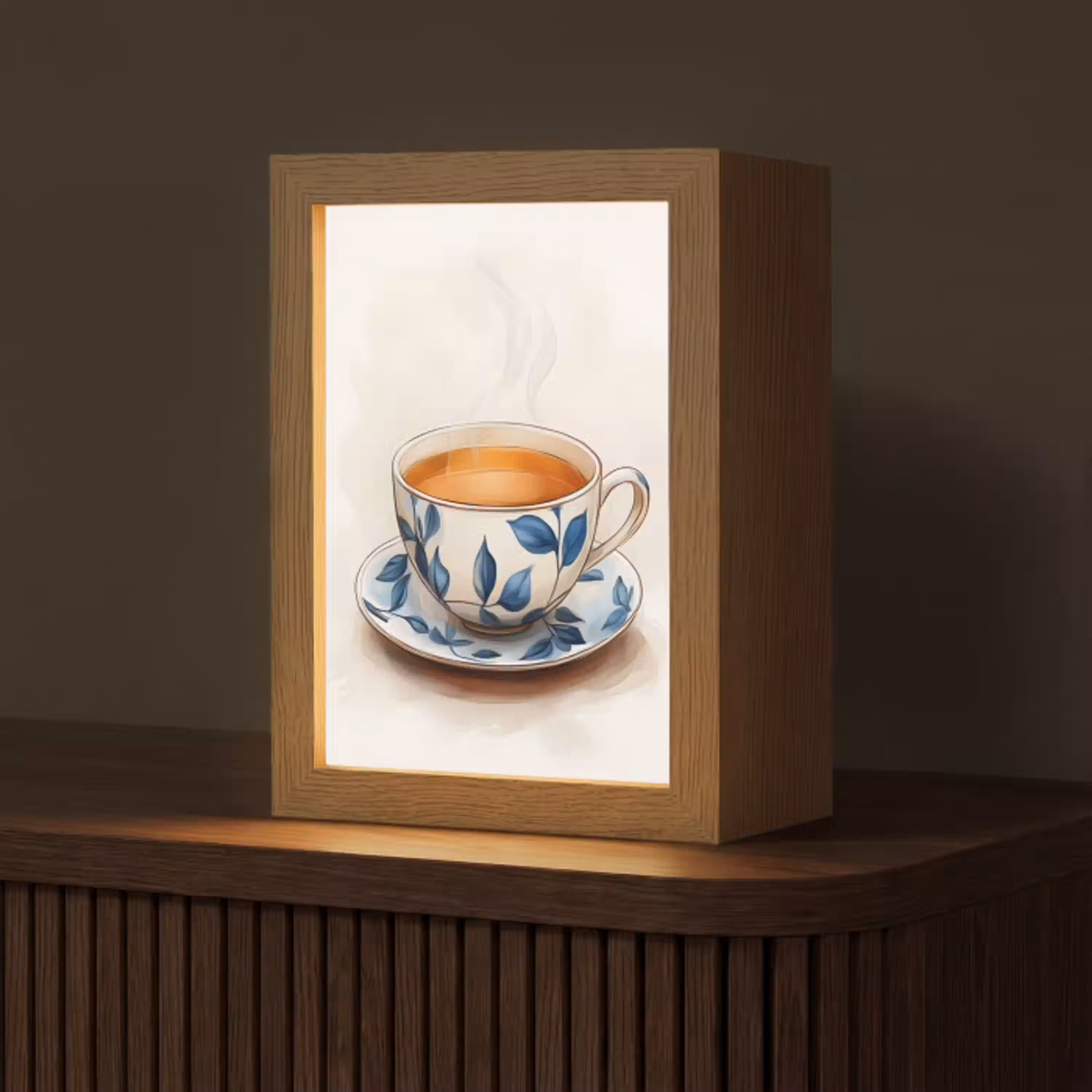 Theekop - Bladeren - Blauw Light Box met kabel (Tafellamp) klein -z3d_website