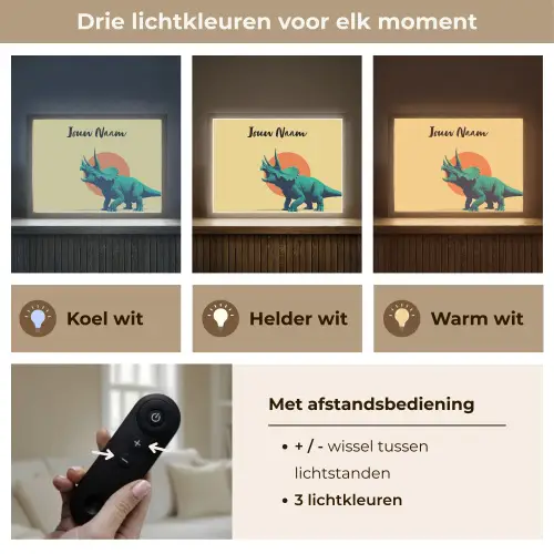 Triceratops - Hoorns - Cirkel - Oranje Light Box met batterij (Wandlamp kind) middel -USP_lichtkleurNL