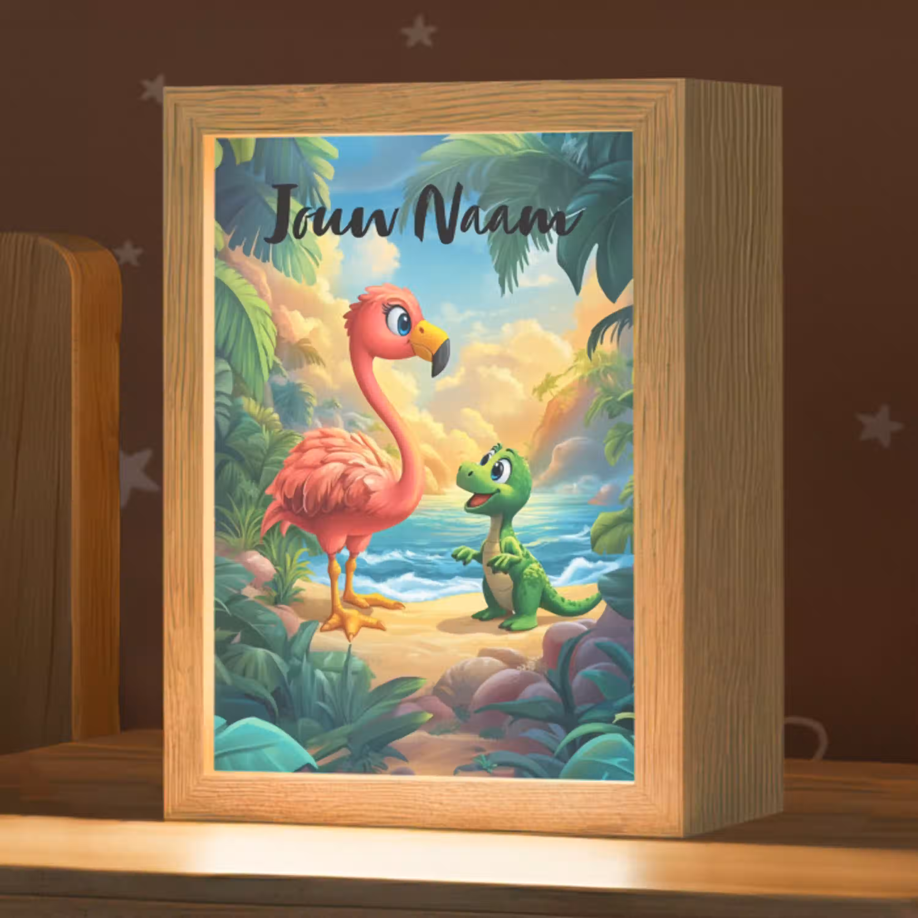 Flamingo - Dinosaurus - Strand - Kleurrijk Light Box met kabel (Kinderlampje) klein -zzz_3d_website