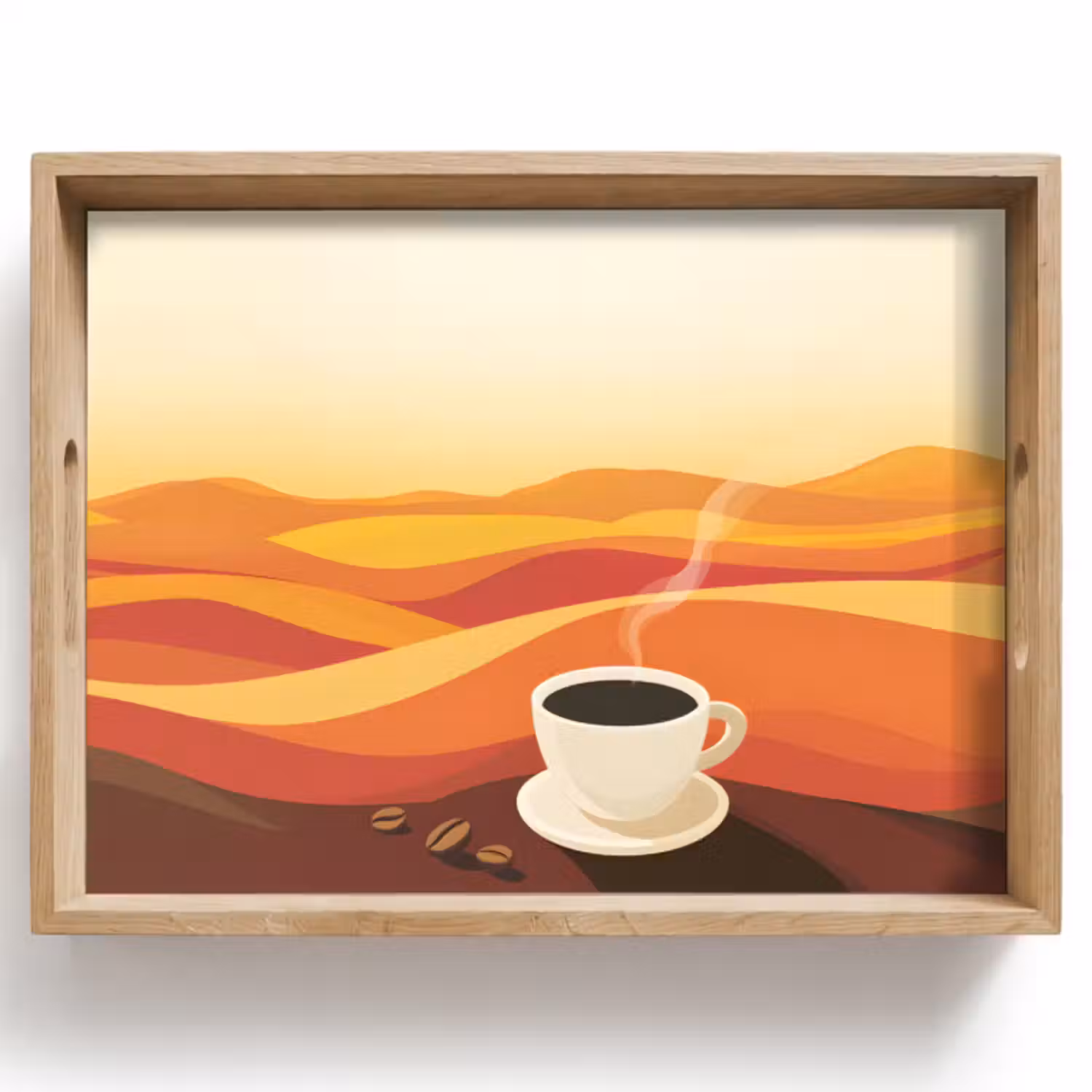 Dienblad - Koffie - Landschap - Oranje - Koffiebonen