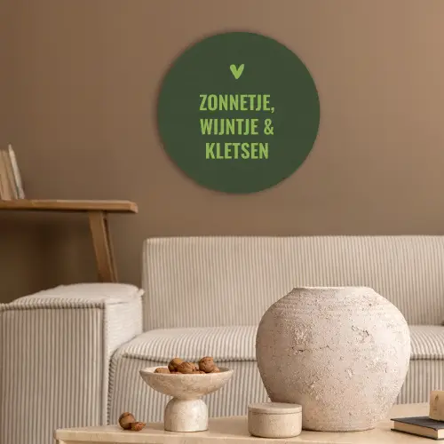 Donkergroen - Quote - Zon - Zomer Akoestische PET Vilt - Rond klein -sfeer1