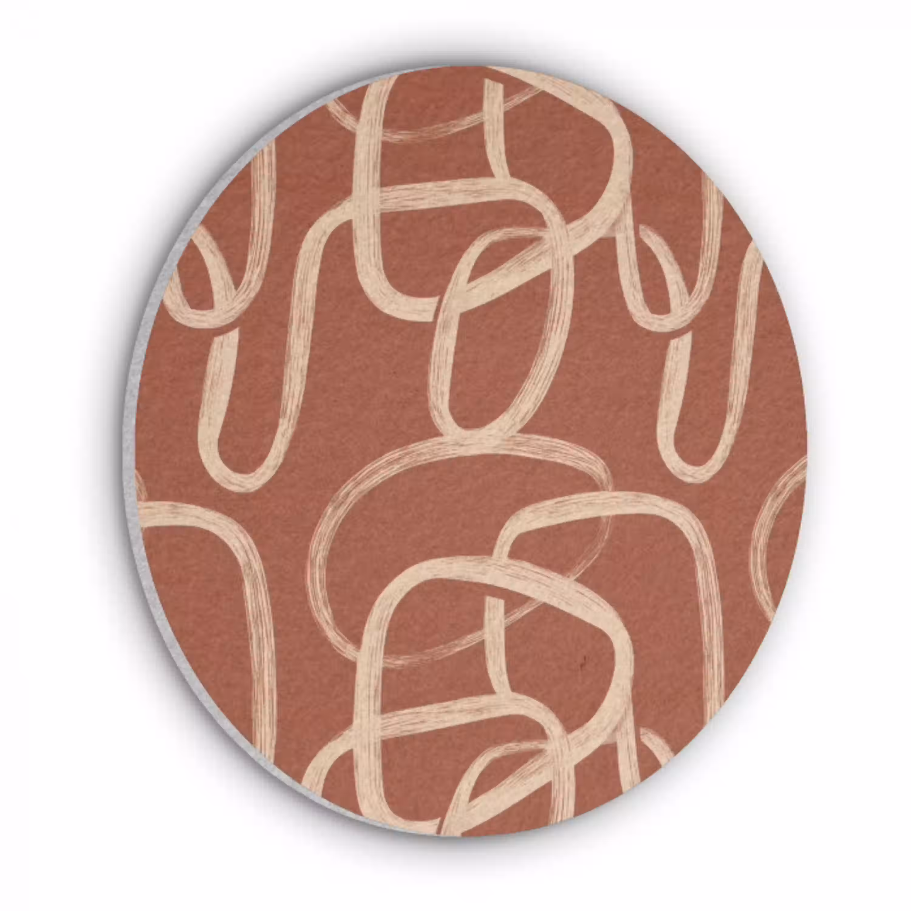 Lijnen - Abstract - Organisch - Terracotta - Crème Akoestische PET Vilt - Rond klein 838 -3d