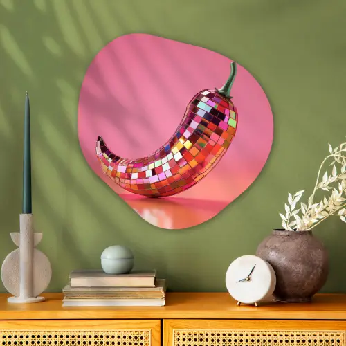 Peper - Disco - Rood - Glitter Wandcirkel Organisch Plexiglas middel -sfeer2