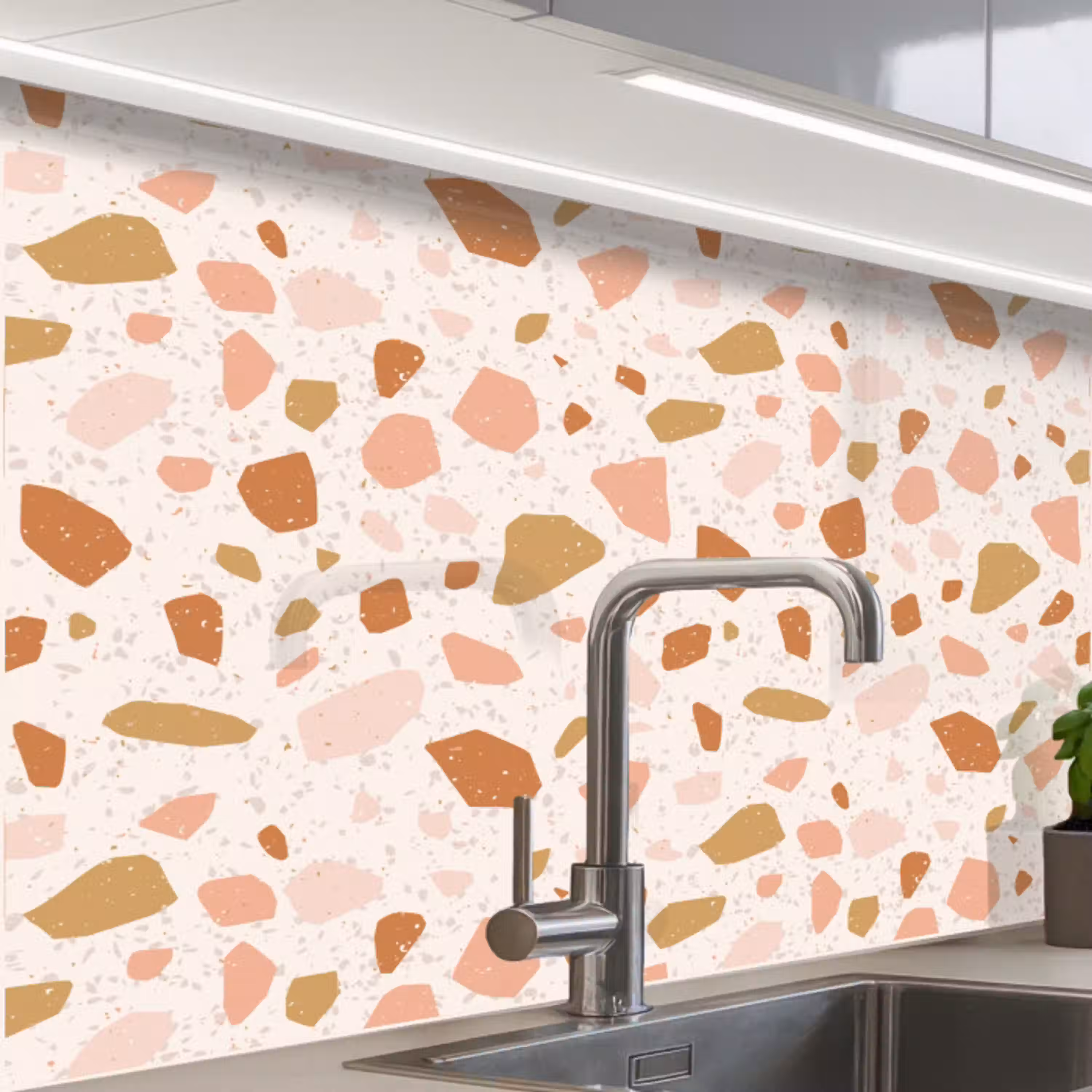 Terrazzo -  Patroon - Kleurrijk - Zalm keuken achterwand 2 middel 865 -zzzz3d_schuin