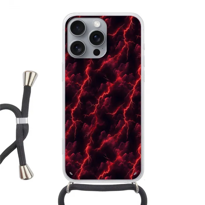 Rood - Onweer - Bliksem - Wolken Hoesje iPhone 16 Pro Max met koord klein 804 -3d