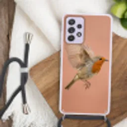 Roodborst - Natuur - Roze Hoesje Samsung Galaxy A52 5G met koord klein -sfeer4