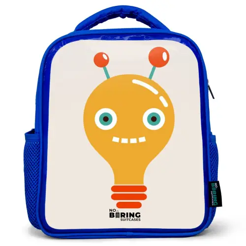 Gloeilamp robot met grote ogen Kinderrugzak - Blauw middel -3d