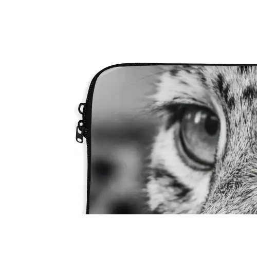 Luipaard - Zwart - Wit - Oog laptophoes neopreen klein -detail