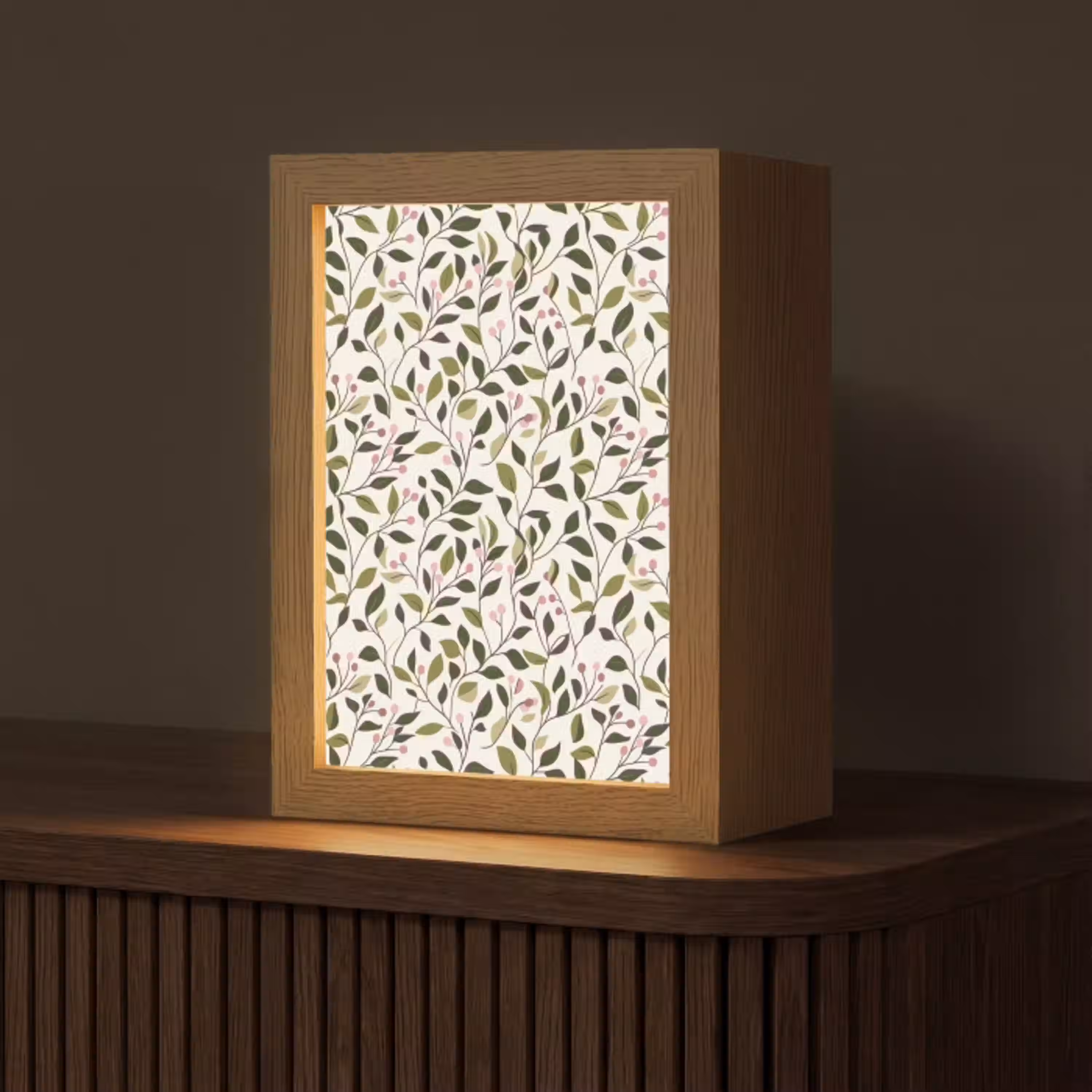 Bladeren - Bessen - Roze Light Box met kabel (Tafellamp) klein 925 -z3d_website