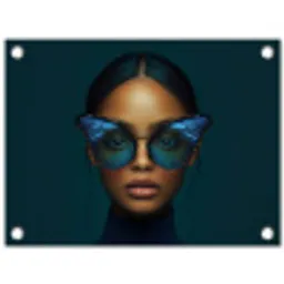 Vrouw - Vlinder - Bril - Blauw - Modern - Portret tuinposter los doek klein -3d