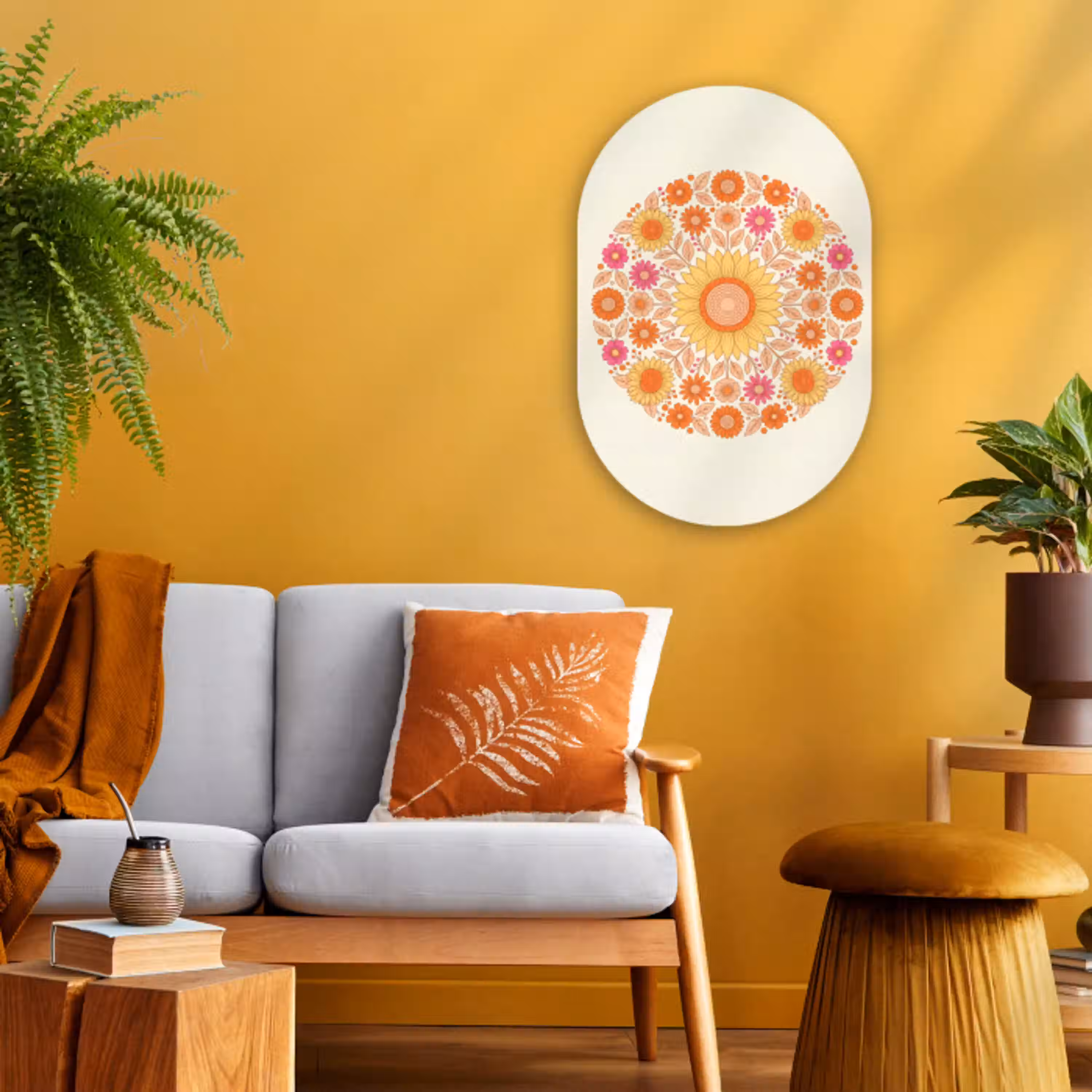 Bloemen - Mandala - Patroon - Kleurrijk Wandcirkel Ovaal Forex klein -sfeer4
