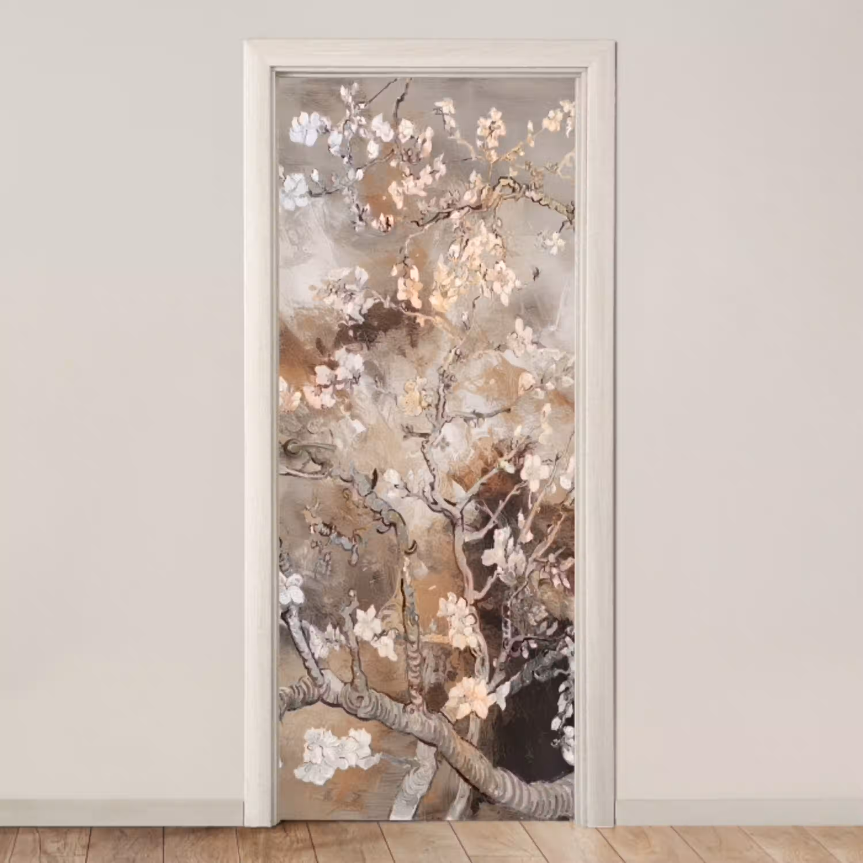 Amandelbloesem - Kunst - Van Gogh - Beige - Abstract deurposter klein -3d_beige