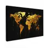 Wereldkaart - Goud - Druipen - Zwart Tuinposter op houten frame 2 cm dik klein -3d
