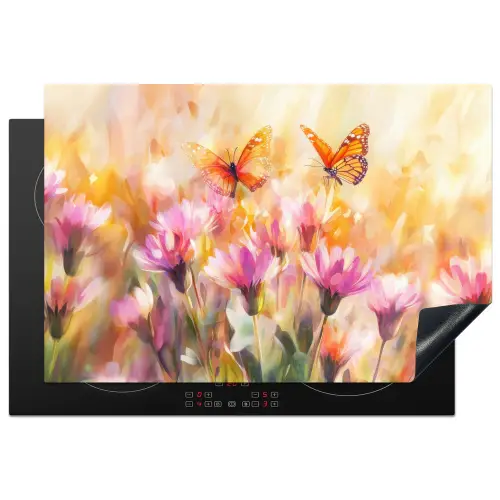 Vlinders - Oranje - Bloemen Inductie beschermer vinyl 3mm klein -3d