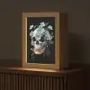 Schedel - Blauw - Bloemen - Bladeren Light Box met kabel (Tafellamp) klein -z3d_website