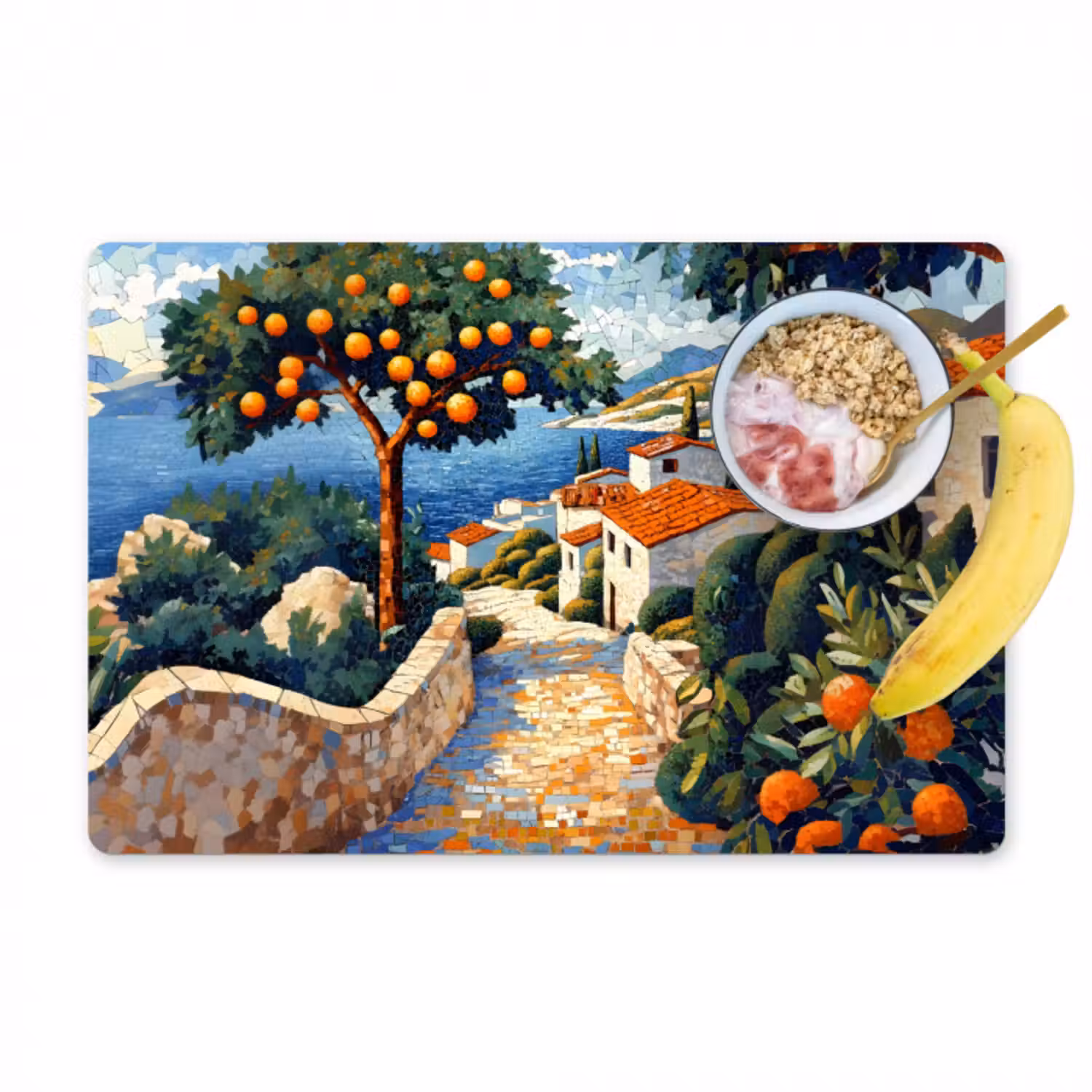 Tischset - 6 Stück - Häuser - Mosaik - Orangenbäume - Meer