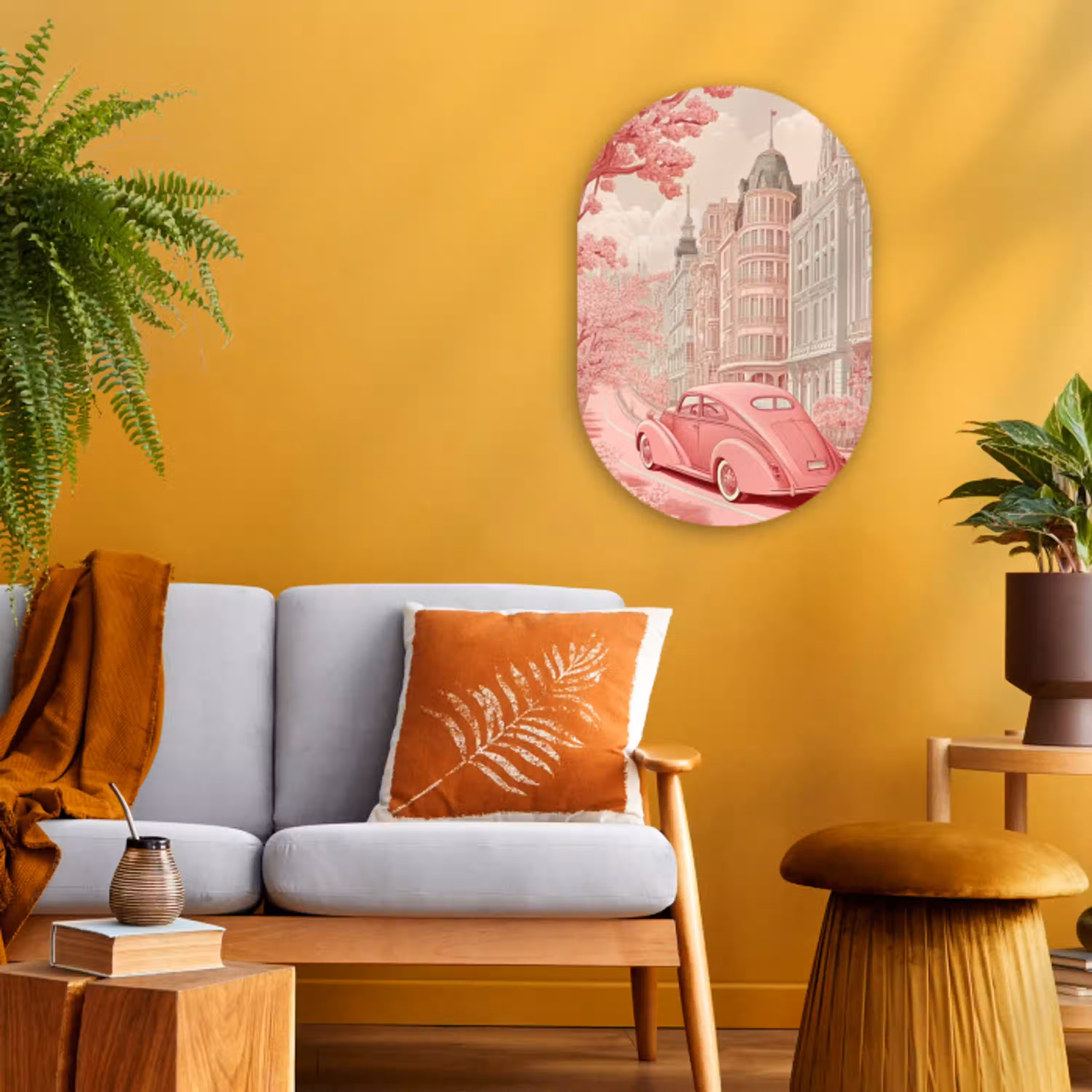 City - Car - Pink Wandcirkel Ovaal Forex klein -sfeer4