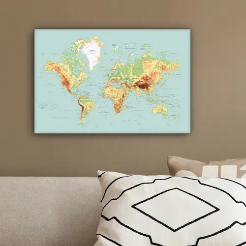 Wereldkaart - Realistisch - Blauw canvas 2cm klein -sfeer3