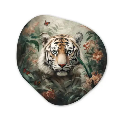 Tijger - Vlinders - Dieren - Jungle - Bloemen Wandcirkel Organisch Forex 3mm klein -3d