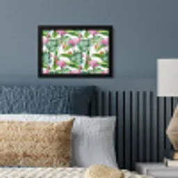 Bladeren - Flamingo - Bloemen - Jungle fotolijst zwart zonder passe partout klein -sfeer3