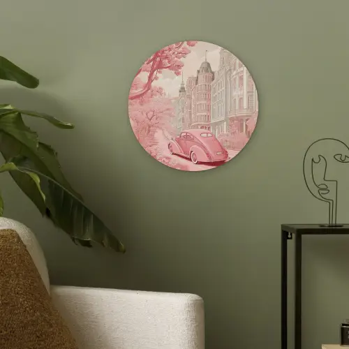 City - Car - Pink Akoestische PET Vilt - Rond klein -sfeer2