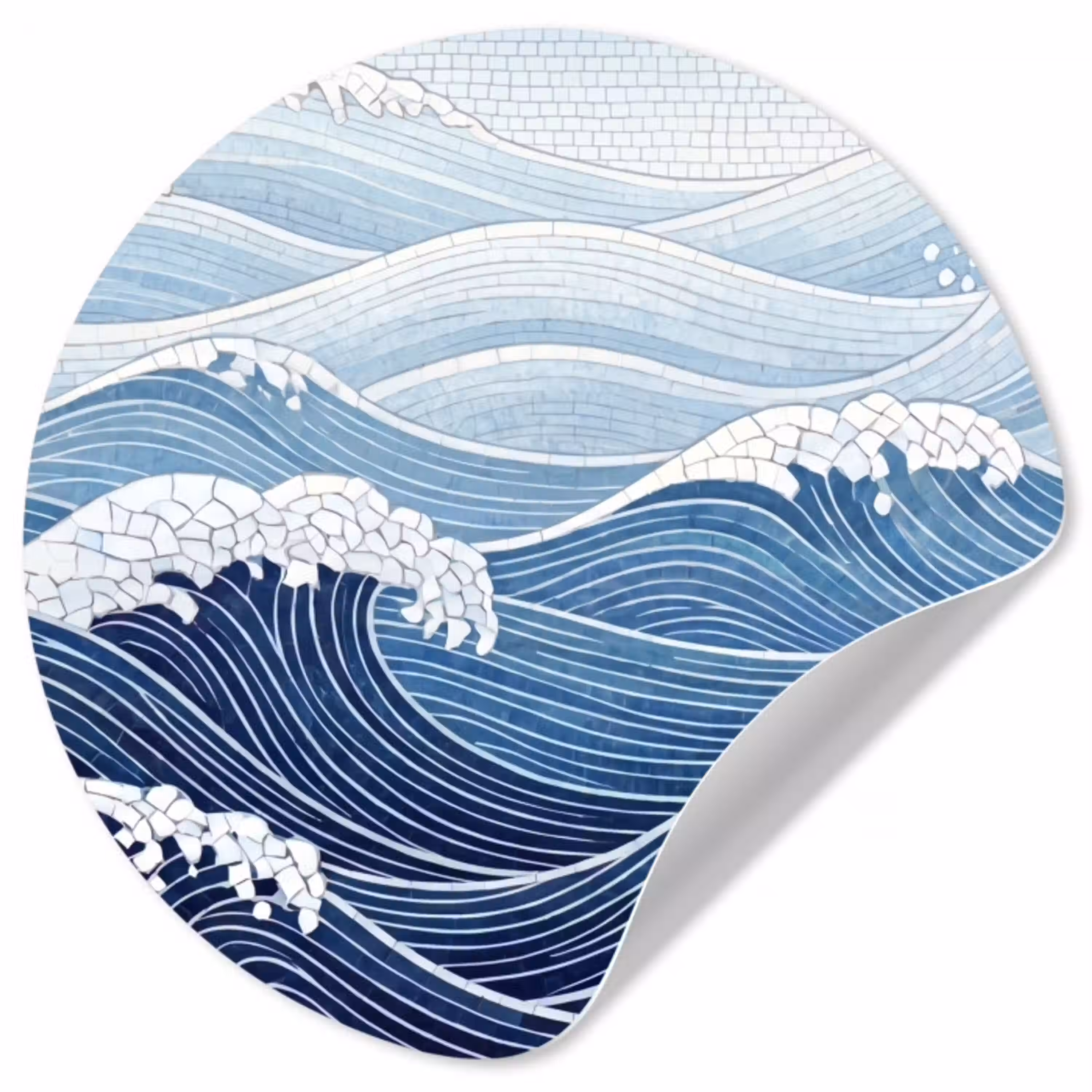 Water - Mozaïek - Landschap - Modern - Blauw Wandcirkel behangsticker klein -3d